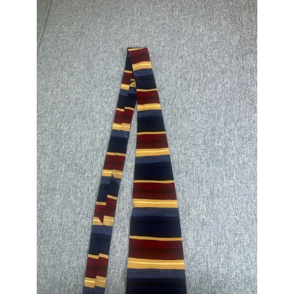 Vintage John Henry 100% Silk Necktie Horizontal Stripe Red Navy Gold